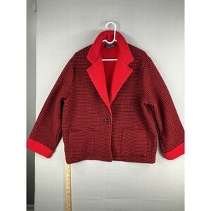 Willow Ridge Womens Red Black Houndstooth Jacket Coat Button Front